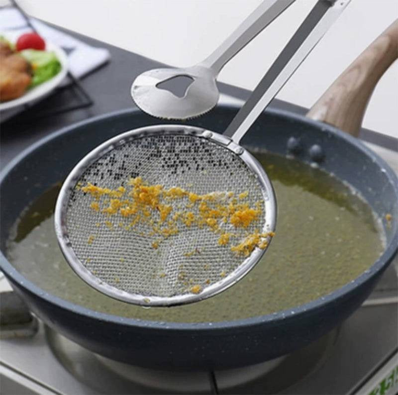 2-in-1 Stainless Steel Food Tongs and Oil Strainer