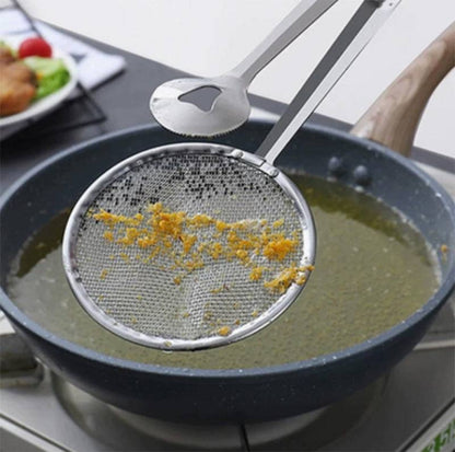 2-in-1 Stainless Steel Food Tongs and Oil Strainer
