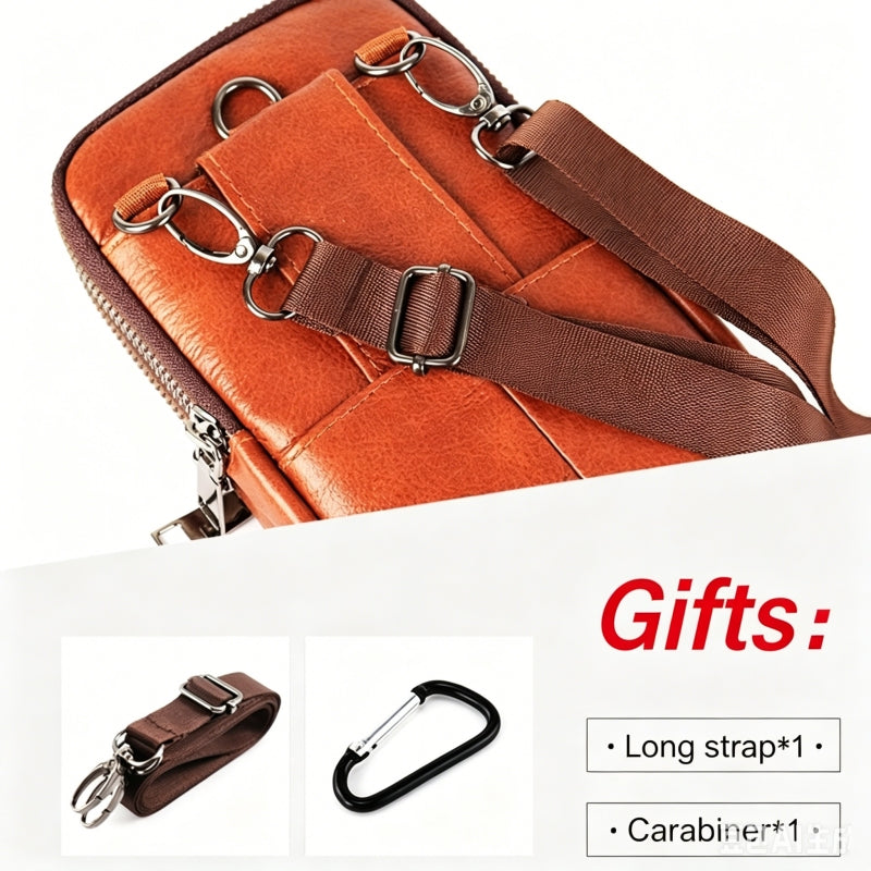 Multifunctional Genuine Leather Multi-layer Crossbody Bag/ Waist Bag