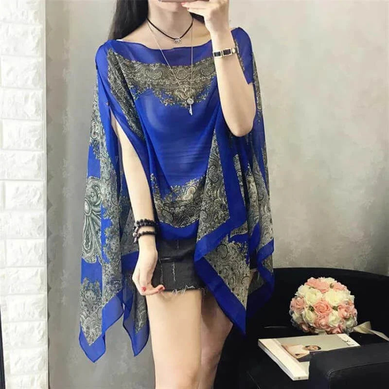 French printed chiffon sun protection shawl