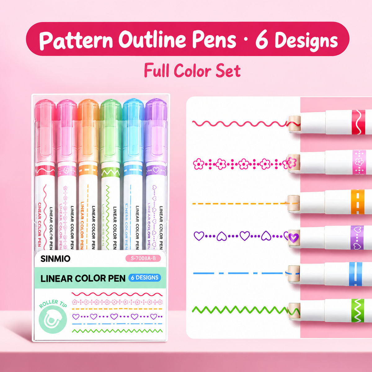 【6 PCS】Flower outline pen, fluorescent curve pen