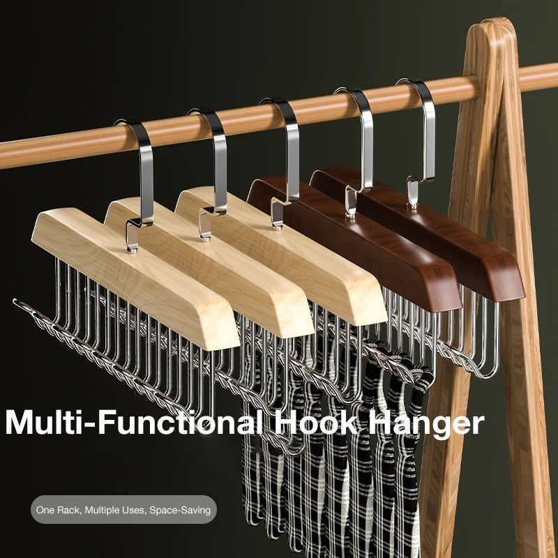 Multi-Functional Wooden Vintage Wardrobe Hanger with 8 Hooks