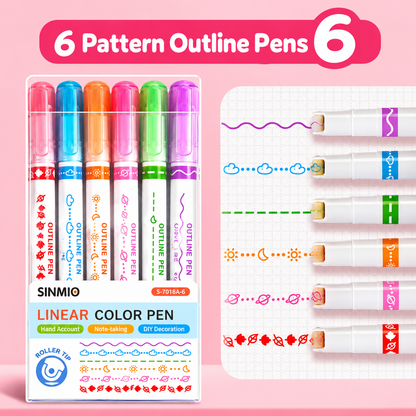 【6 PCS】Flower outline pen, fluorescent curve pen