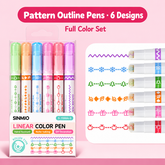 【6 PCS】Flower outline pen, fluorescent curve pen