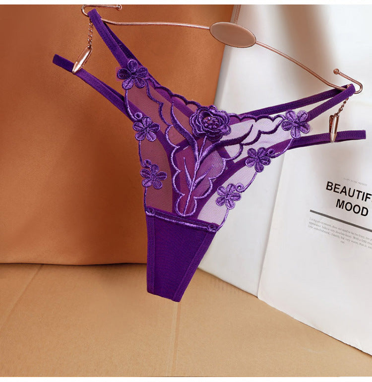 Women's Embroidered Cutout Bikini Panties
