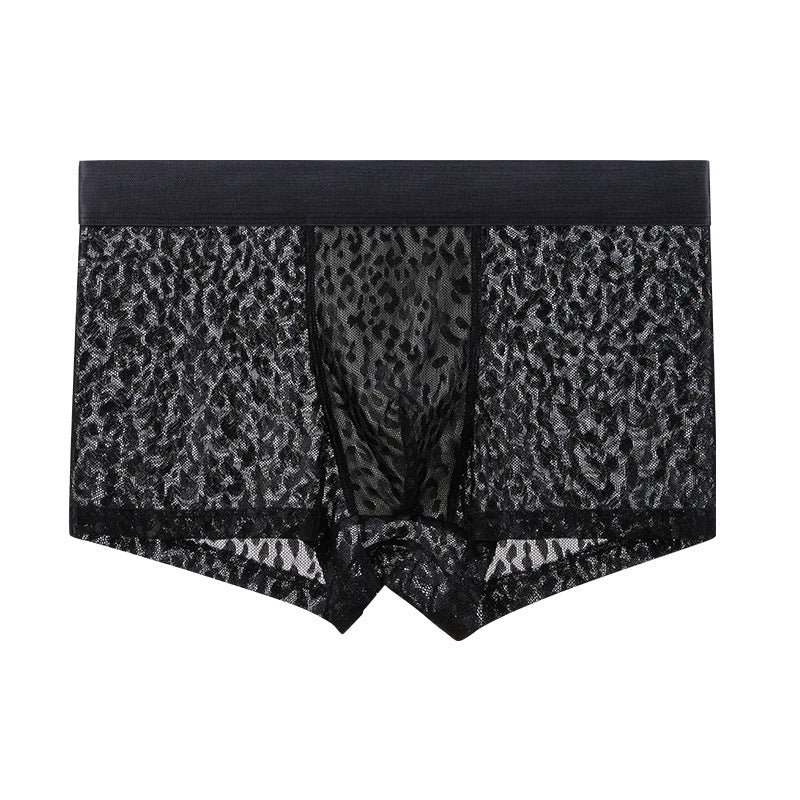 Men’s Luxury Floral & Leaf Mesh Boxer Briefs – Premium Solid-Color Breathable Underwear