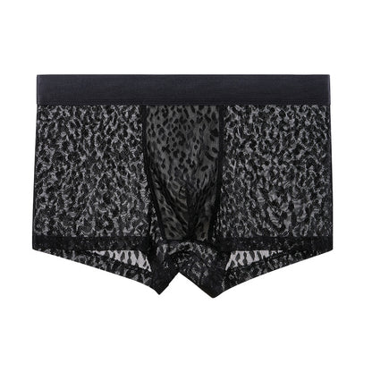 Men’s Luxury Floral & Leaf Mesh Boxer Briefs – Premium Solid-Color Breathable Underwear