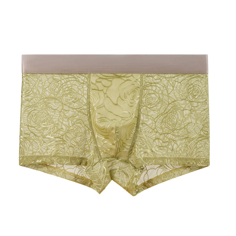 Men’s Luxury Floral & Leaf Mesh Boxer Briefs – Premium Solid-Color Breathable Underwear