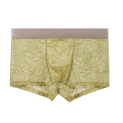 Men’s Luxury Floral & Leaf Mesh Boxer Briefs – Premium Solid-Color Breathable Underwear