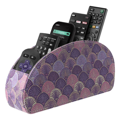 Leather Remote Control Organizer Box with 5 Compartments, Multifunction Curved Desktop Storage Tray
