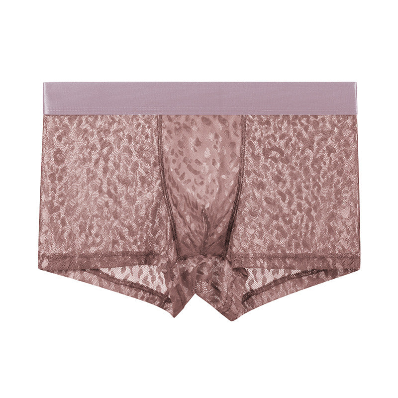 Men’s Luxury Floral & Leaf Mesh Boxer Briefs – Premium Solid-Color Breathable Underwear