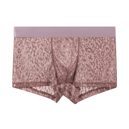 Men’s Luxury Floral & Leaf Mesh Boxer Briefs – Premium Solid-Color Breathable Underwear