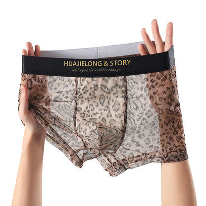 Men's Lightweight Leopard Print Mesh Boxer Briefs