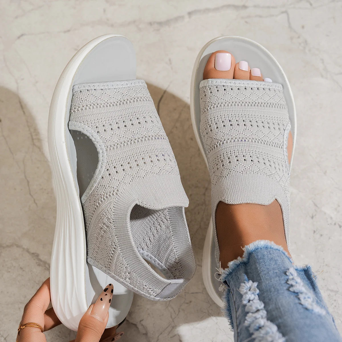 Women's Hollow-Out Knit Platform Sport Sandals