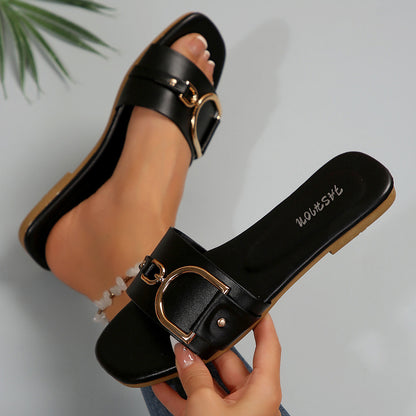 Versatile square-toe flat sandals for women