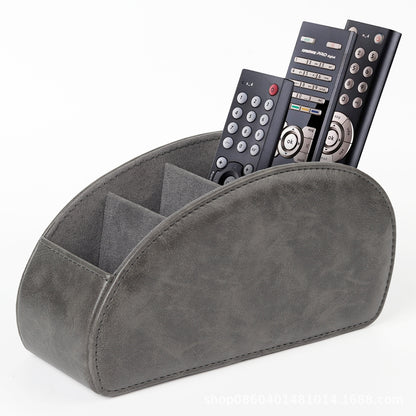 Leather Remote Control Organizer Box with 5 Compartments, Multifunction Curved Desktop Storage Tray