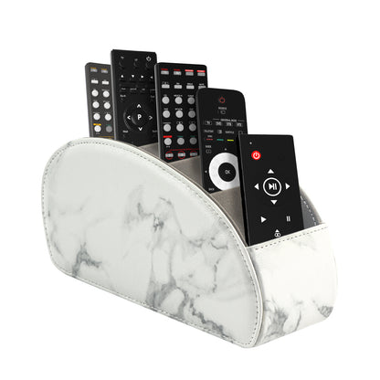 Leather Remote Control Organizer Box with 5 Compartments, Multifunction Curved Desktop Storage Tray