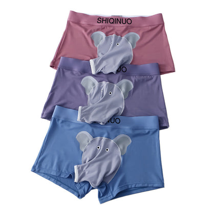 Men's Cartoon Elephant Modal Boxer Briefs with Separate Pouch Design