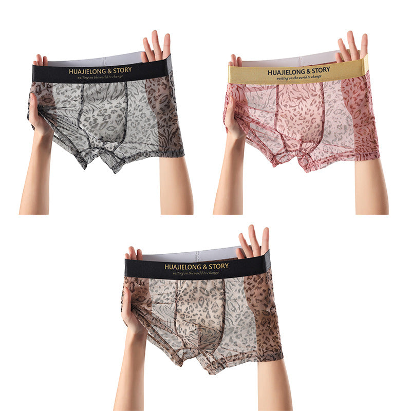 Men's Lightweight Leopard Print Mesh Boxer Briefs