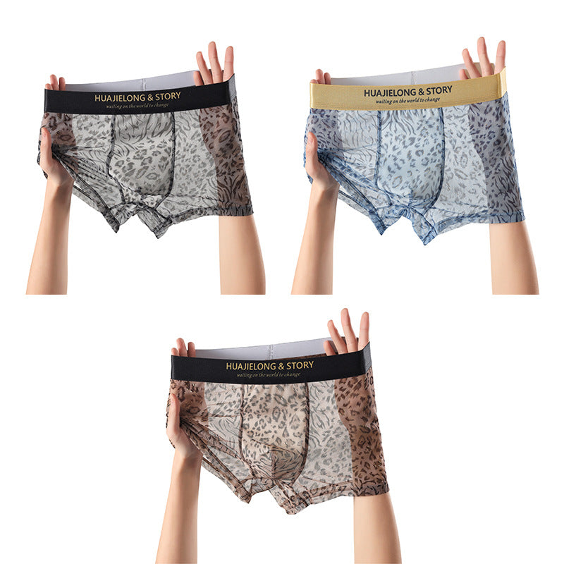 Men's Lightweight Leopard Print Mesh Boxer Briefs
