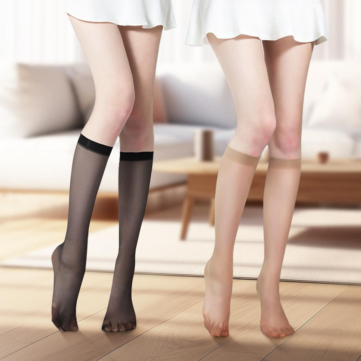 [5 Pairs]Women's Silky Sheer Over-the-Knee Socks - Summer Ultra-Thin Transparent Mid-Calf Stockings