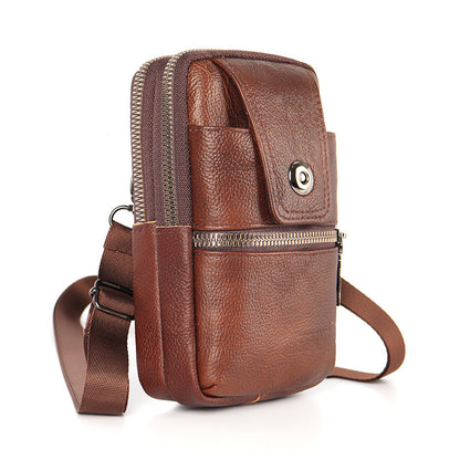 Multifunctional Genuine Leather Multi-layer Crossbody Bag/ Waist Bag