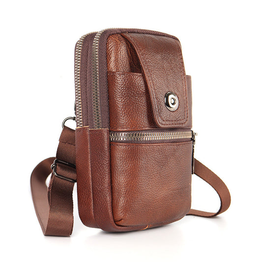 Multifunctional Genuine Leather Multi-layer Crossbody Bag/ Waist Bag