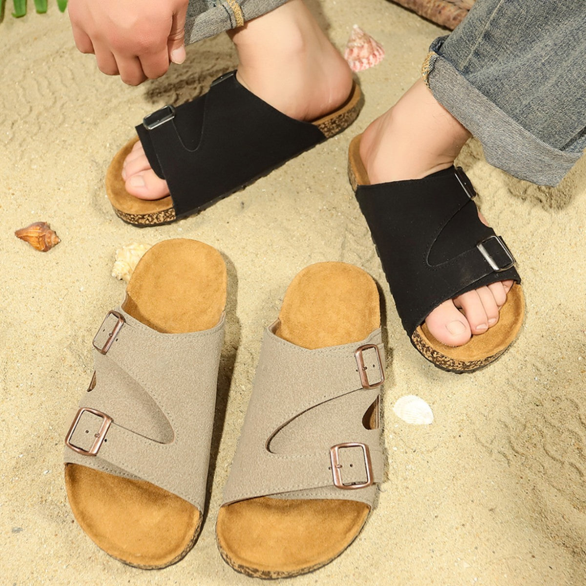 Men's double diagonal buckle sandals