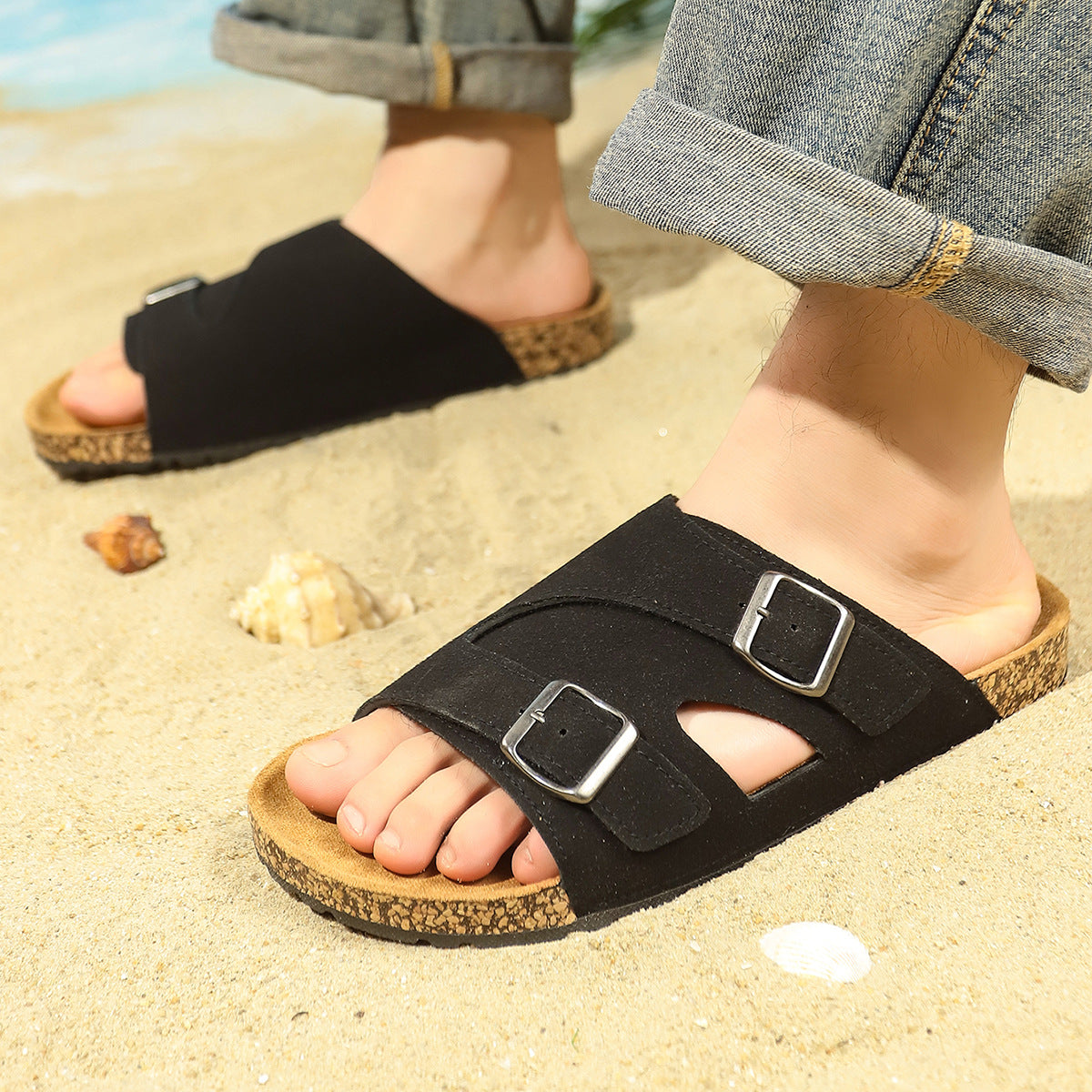 Men's double diagonal buckle sandals