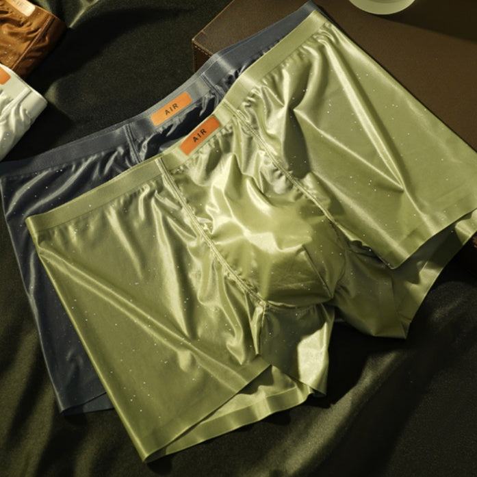 2-pcs Ice Silk Antibacterial Glossy Seamless Men's Boxer Shorts