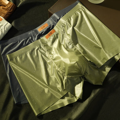 2-pcs Ice Silk Antibacterial Glossy Seamless Men's Boxer Shorts