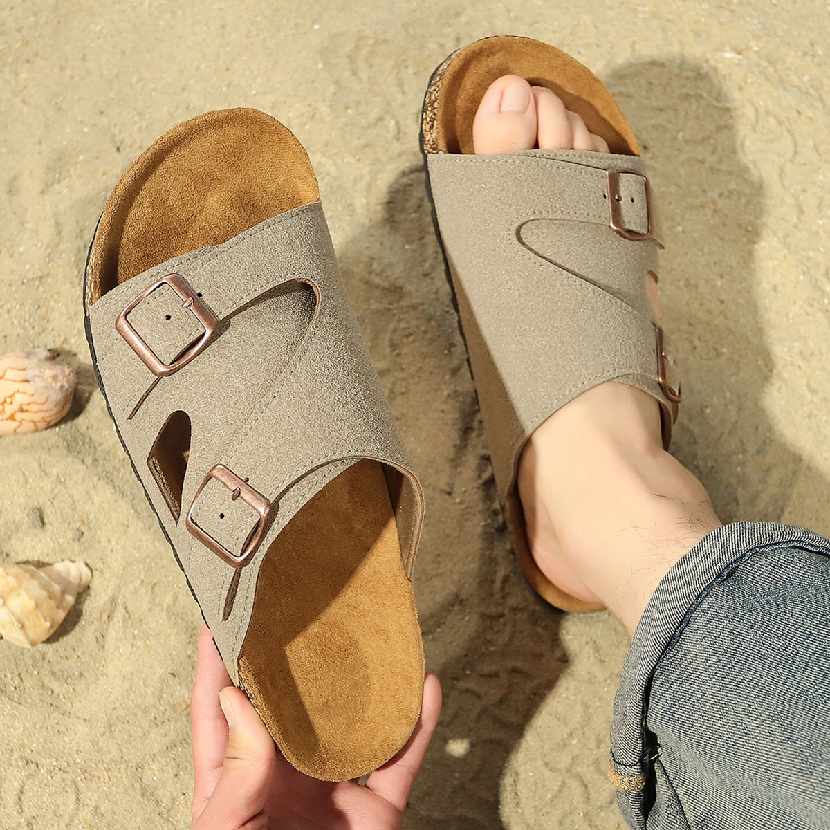 Men's double diagonal buckle sandals