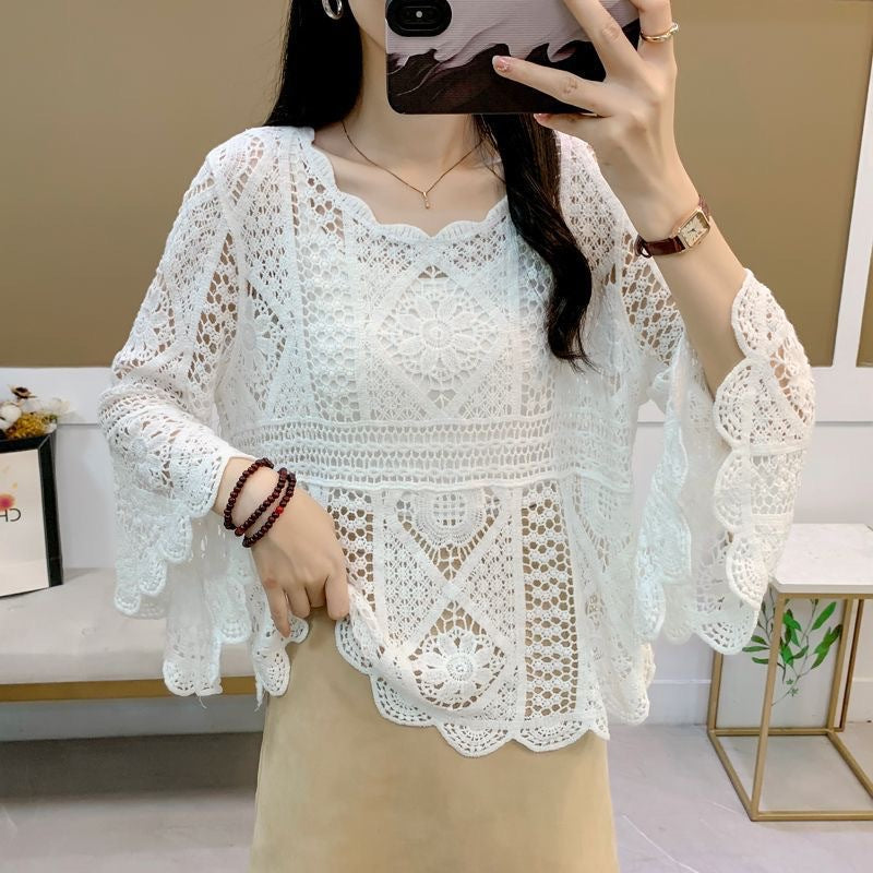 High Quality Women's Boho White Crochet Knit Top