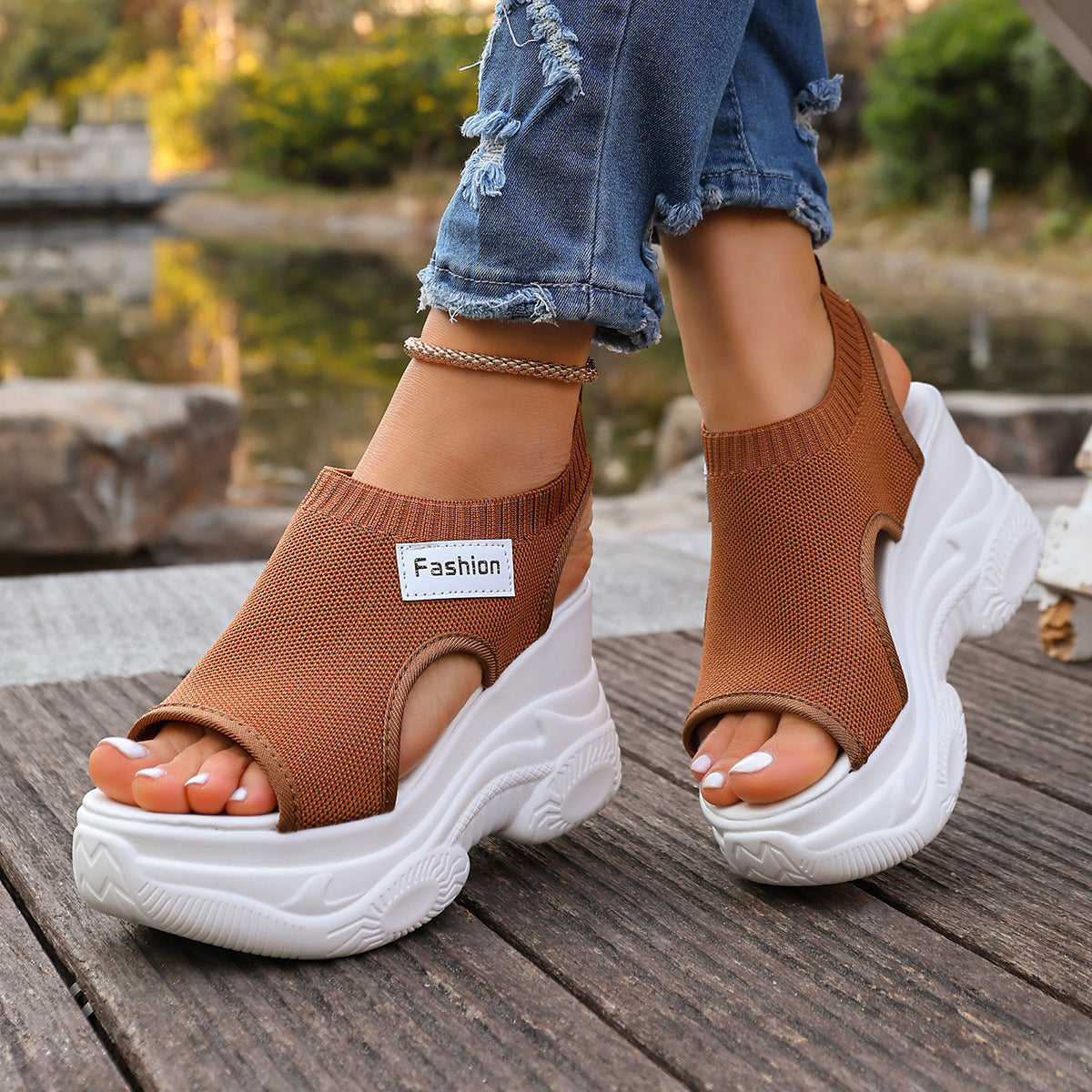 Women's Platform Peep-Toe Wedge Sandals