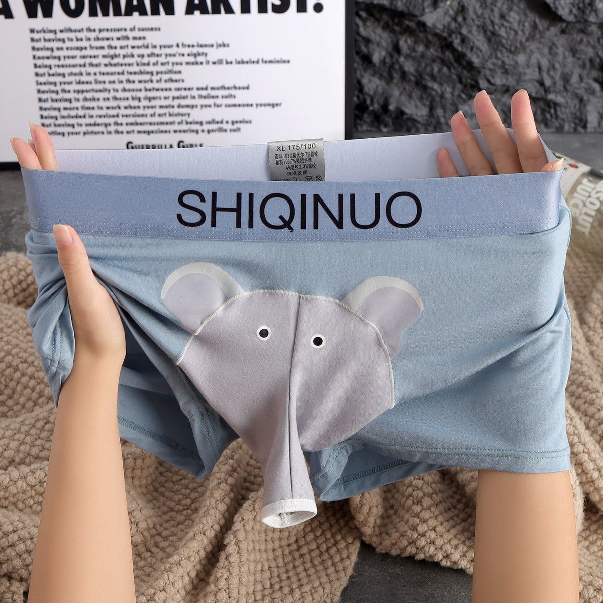 Men's Cartoon Elephant Modal Boxer Briefs with Separate Pouch Design