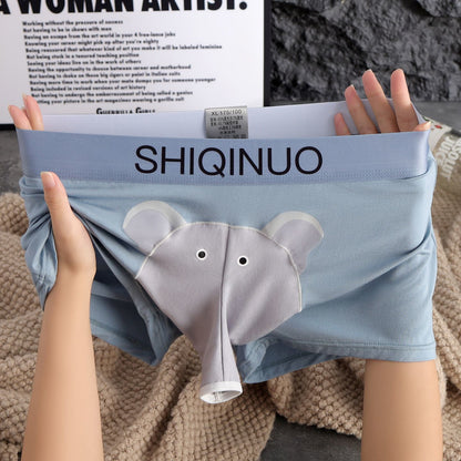 Men's Cartoon Elephant Modal Boxer Briefs with Separate Pouch Design