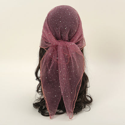 Women's 80cm Rhinestone Square Scarf – Elegant & Fashionable Silk-Like Scarf