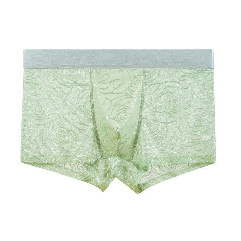 Men’s Luxury Floral & Leaf Mesh Boxer Briefs – Premium Solid-Color Breathable Underwear