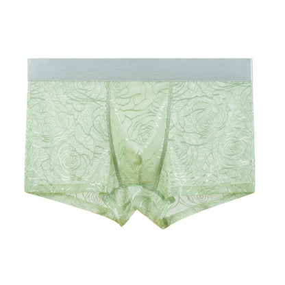 Men’s Luxury Floral & Leaf Mesh Boxer Briefs – Premium Solid-Color Breathable Underwear