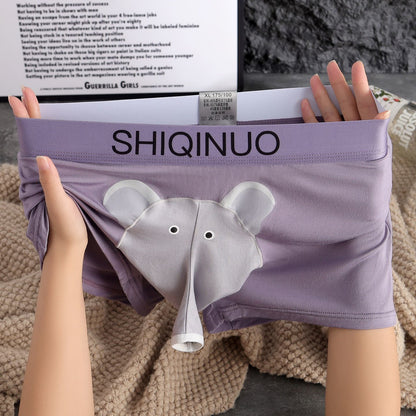 Men's Cartoon Elephant Modal Boxer Briefs with Separate Pouch Design