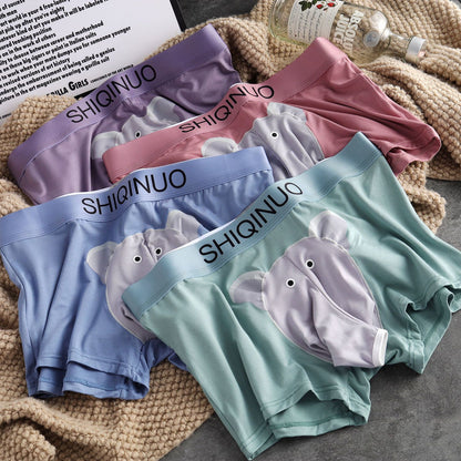 Men's Cartoon Elephant Modal Boxer Briefs with Separate Pouch Design