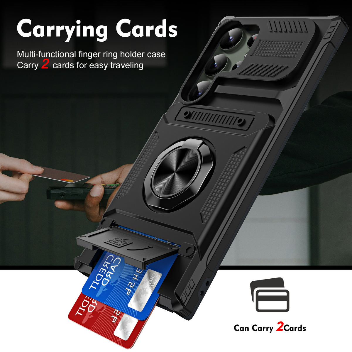 📱 Samsung Card Holder Case with Magnetic Ring Stand