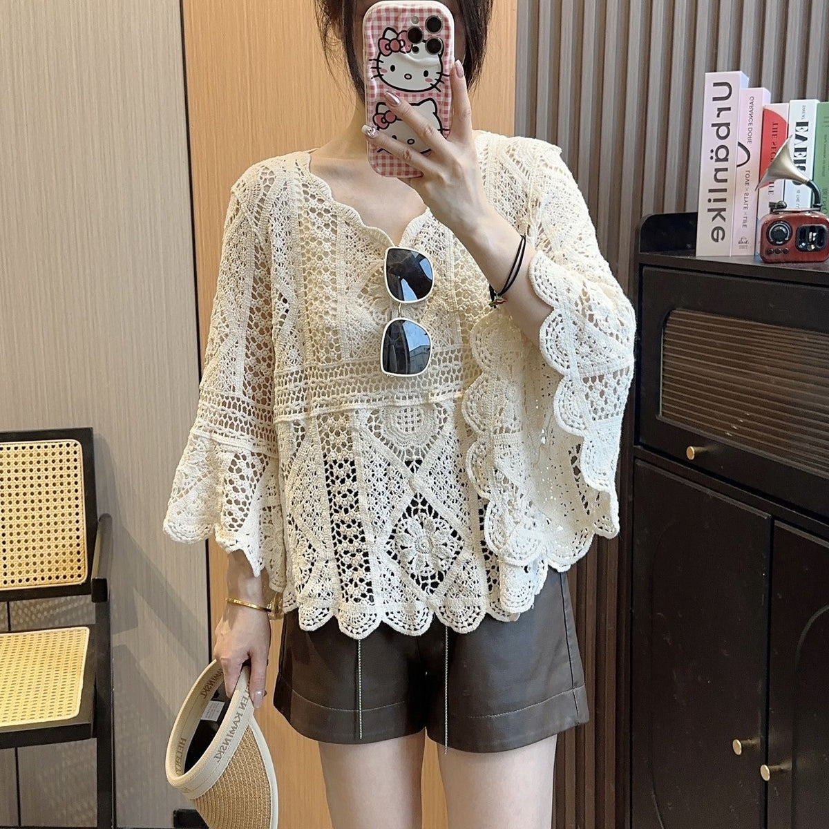 High Quality Women's Boho White Crochet Knit Top