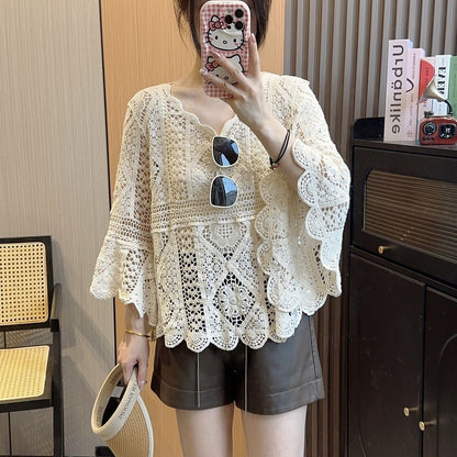 High Quality Women's Boho White Crochet Knit Top