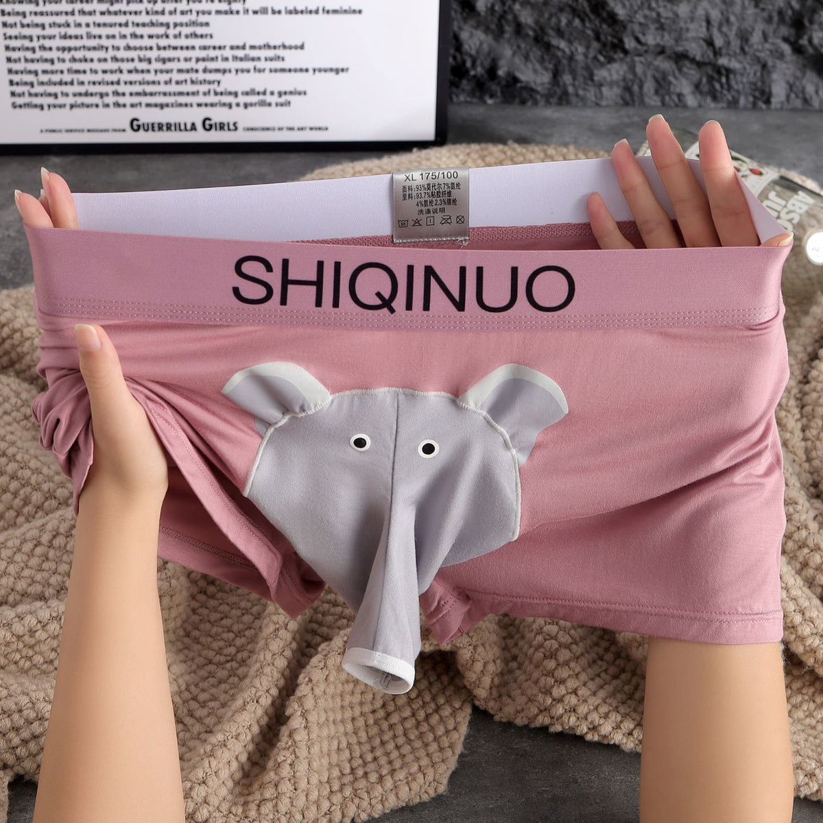 Men's Cartoon Elephant Modal Boxer Briefs with Separate Pouch Design