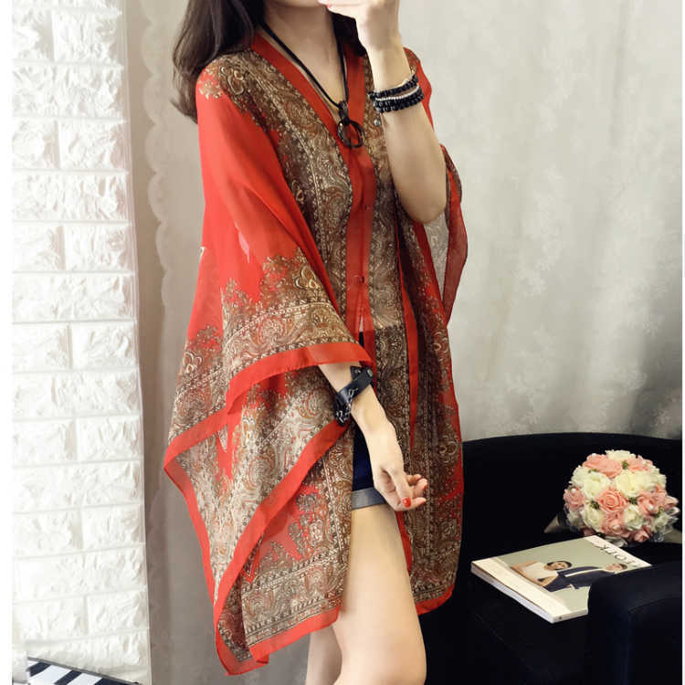 French printed chiffon sun protection shawl