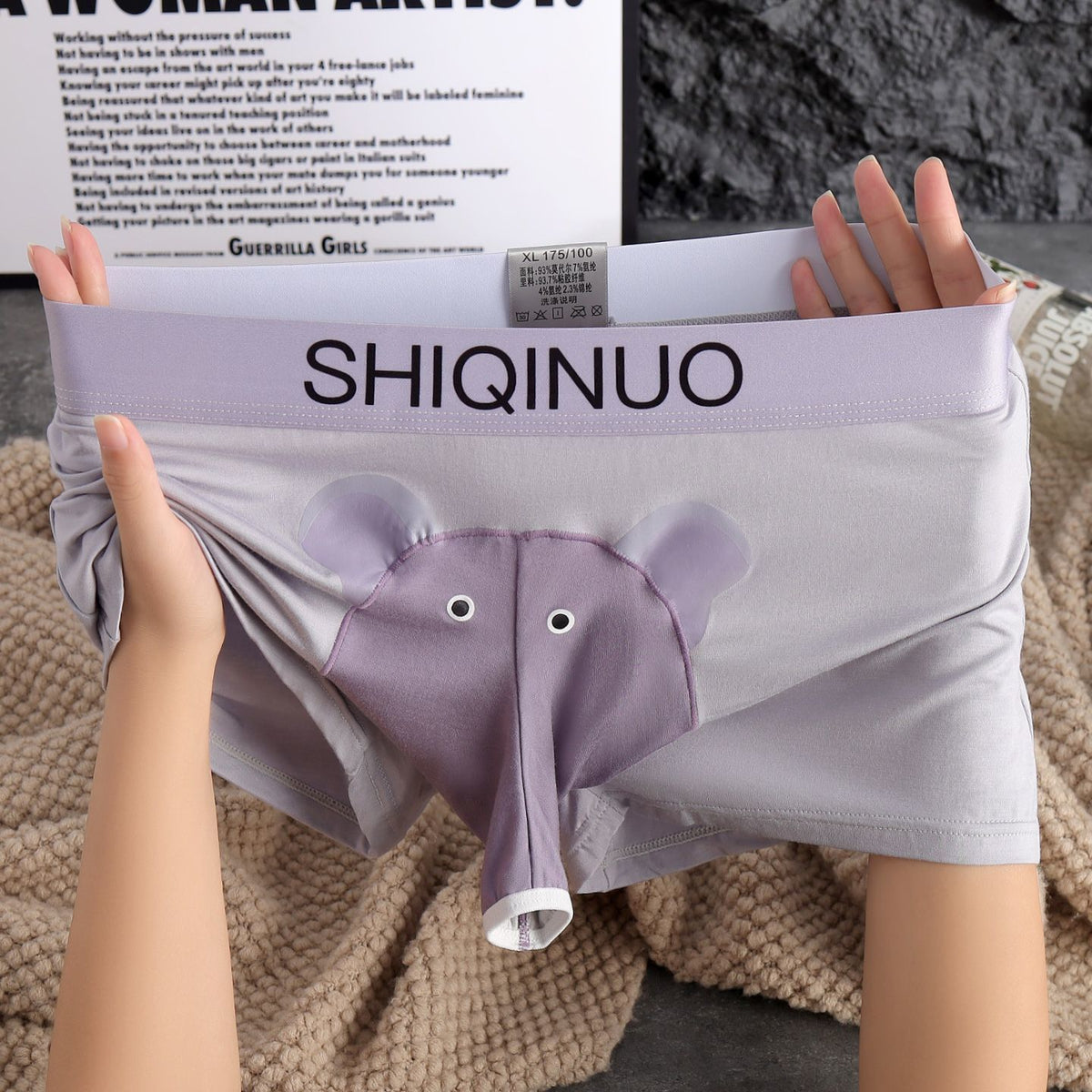 Men's Cartoon Elephant Modal Boxer Briefs with Separate Pouch Design