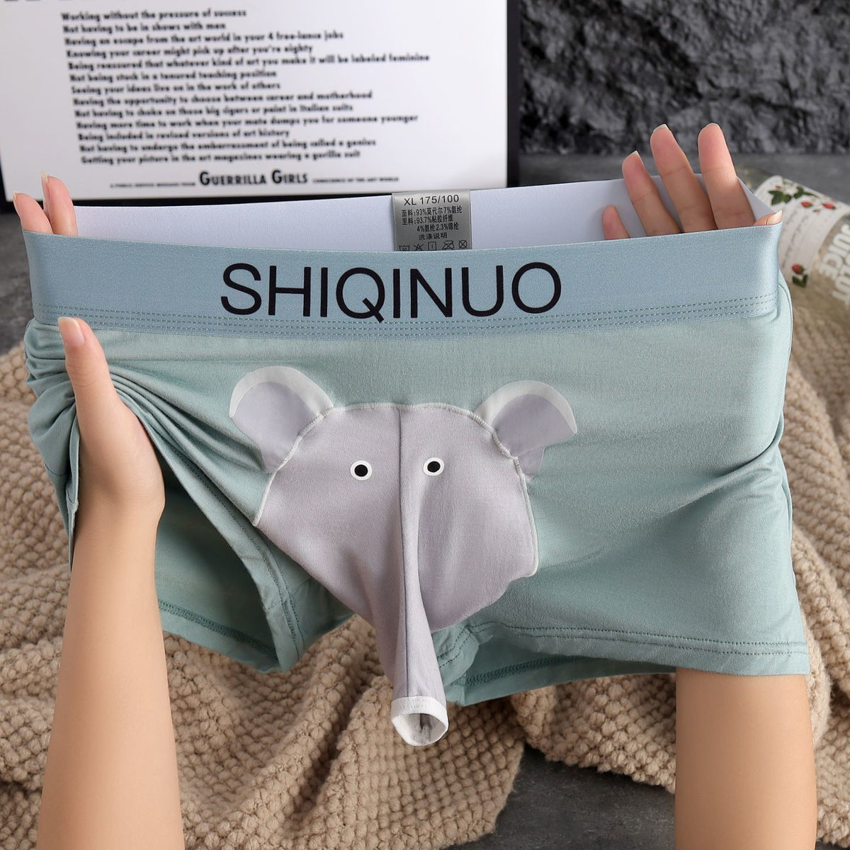 Men's Cartoon Elephant Modal Boxer Briefs with Separate Pouch Design