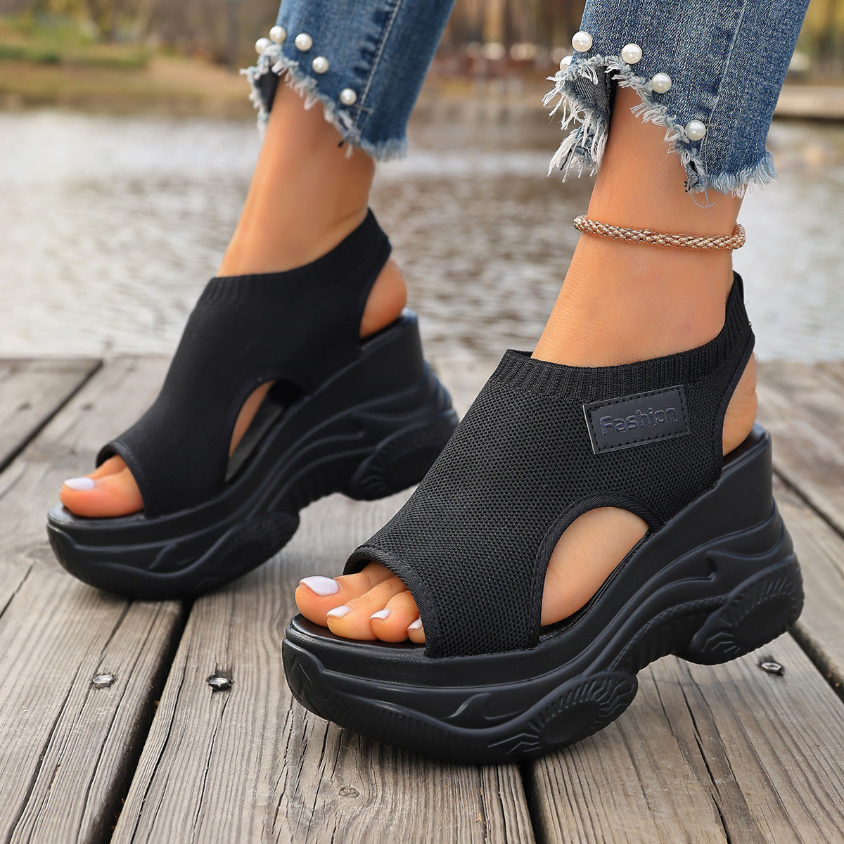 Women's Platform Peep-Toe Wedge Sandals
