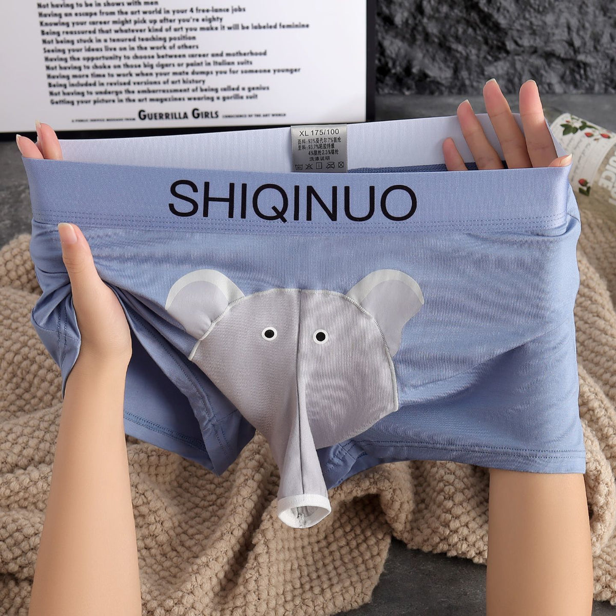 Men's Cartoon Elephant Modal Boxer Briefs with Separate Pouch Design